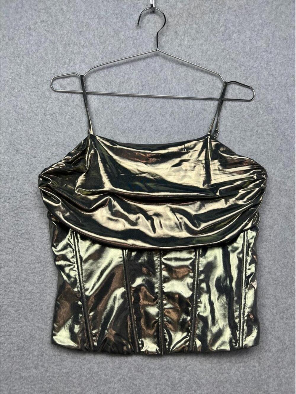 Metallic Gold Corset Top Cowl Neck Party Disco Baddie Y2K Night Out L 90s Unique